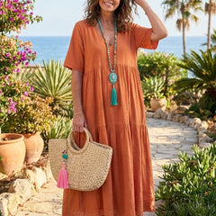 Women's Boho V Neck Tiered Maxi Dress - Relaxed Summer Style