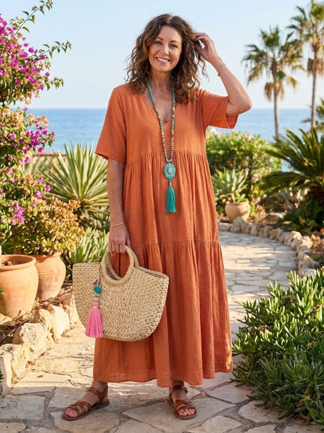 Women's Boho V Neck Tiered Maxi Dress - Relaxed Summer Style