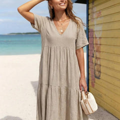 Women's Boho V Neck Tiered Maxi Dress - Relaxed Summer Style