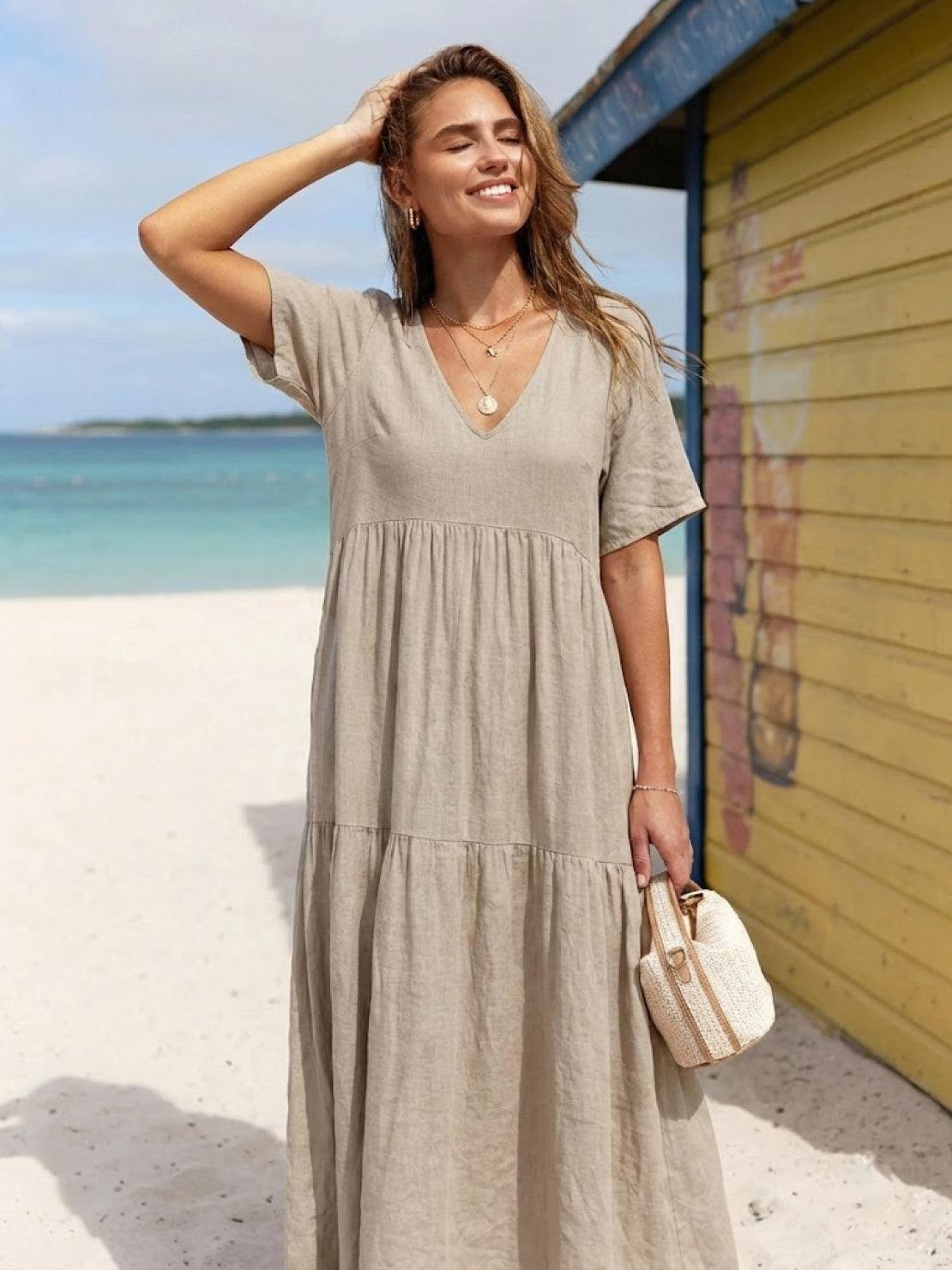 Women's Boho V Neck Tiered Maxi Dress - Relaxed Summer Style