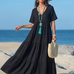 Women's Boho V Neck Tiered Maxi Dress - Relaxed Summer Style