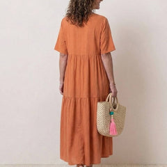 Women's Boho V Neck Tiered Maxi Dress - Relaxed Summer Style