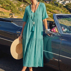 Women's Boho V Neck Tiered Maxi Dress - Relaxed Summer Style