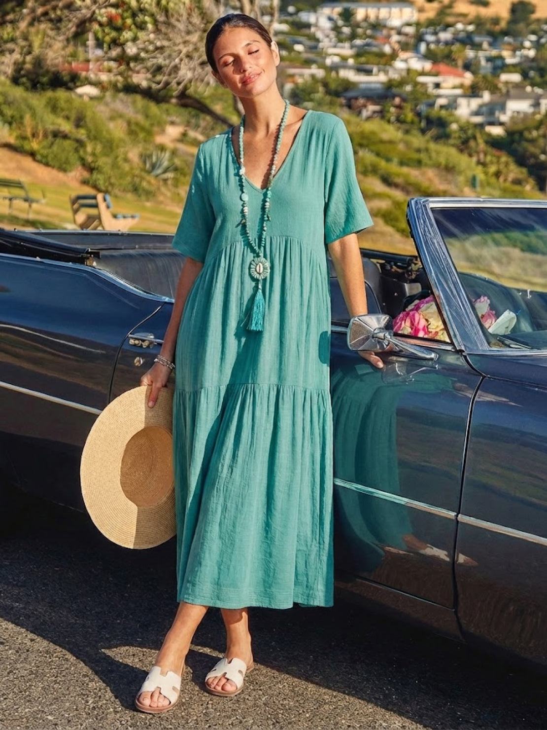 Women's Boho V Neck Tiered Maxi Dress - Relaxed Summer Style