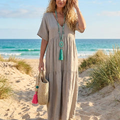 Women's Boho V Neck Tiered Maxi Dress - Relaxed Summer Style