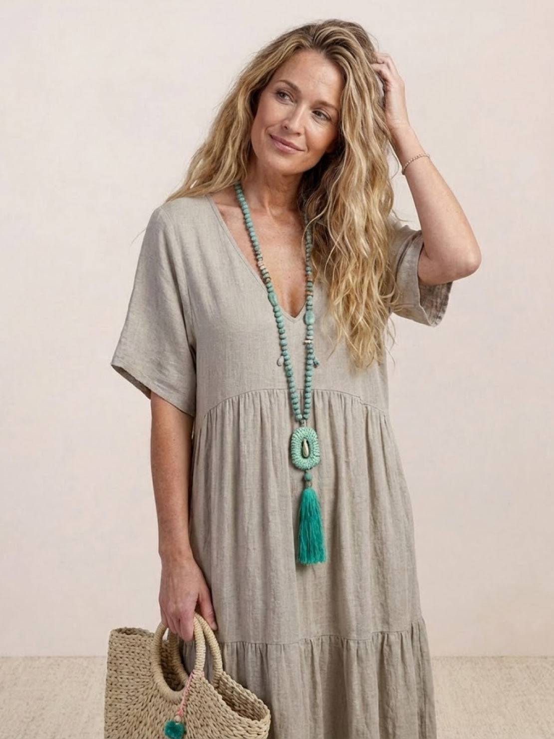 Women's Boho V Neck Tiered Maxi Dress - Relaxed Summer Style