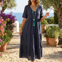 Women's Boho V Neck Tiered Maxi Dress - Relaxed Summer Style