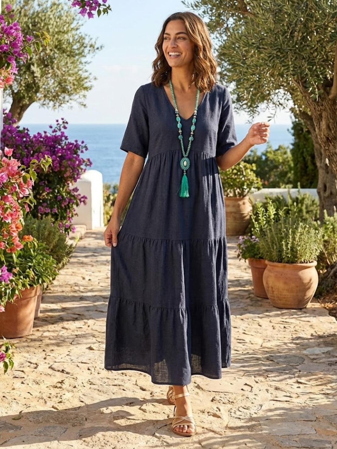 Women's Boho V Neck Tiered Maxi Dress - Relaxed Summer Style