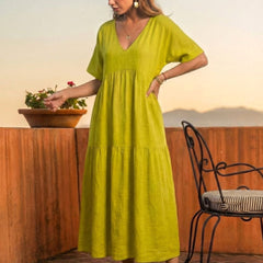 Women's Boho V Neck Tiered Maxi Dress - Relaxed Summer Style