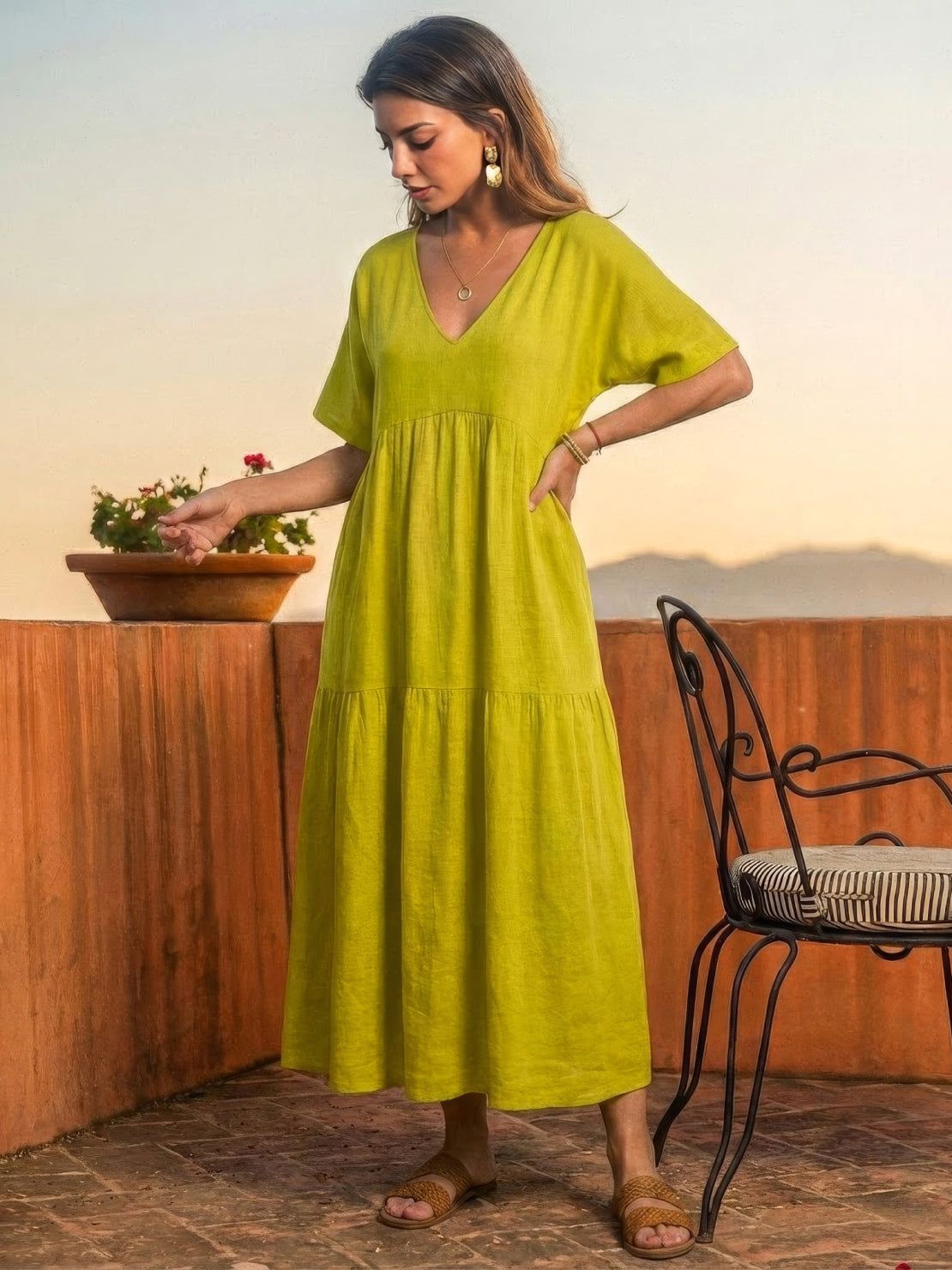 Women's Boho V Neck Tiered Maxi Dress - Relaxed Summer Style
