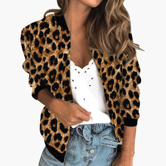 Women's Bomber Jacket | Animal Print | Zip Closure | Winter - Brown