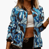 Women's Bomber Jacket | Floral Print | Zip Closure | Spring - Navy