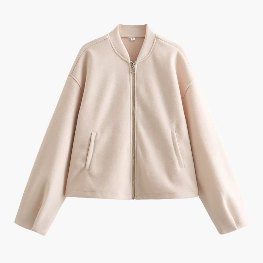 Women's Bomber Jacket | Modern Cut | Zip Front | Winter - Cream