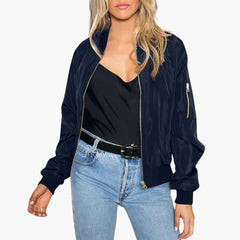 Women's Bomber Jacket | Ribbed Details | Zip Closure | Winter