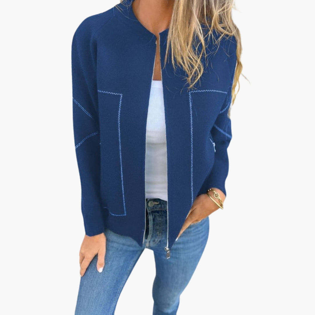 Women's Bomber Jacket | Zip Front | Casual | Autumn - Blue
