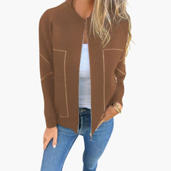 Women's Bomber Jacket | Zip Front | Casual | Autumn - Brown