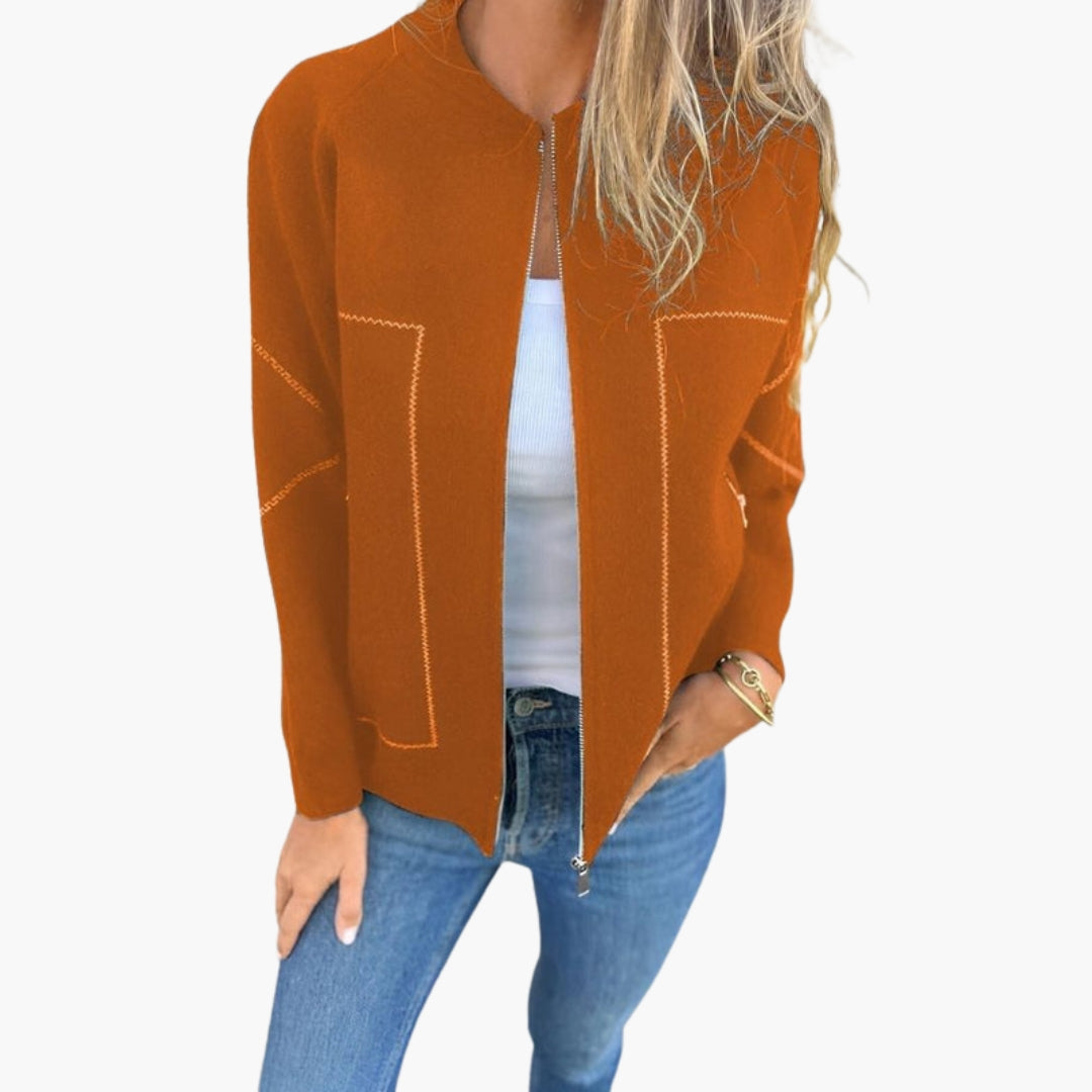Women's Bomber Jacket | Zip Front | Casual | Autumn - Orange