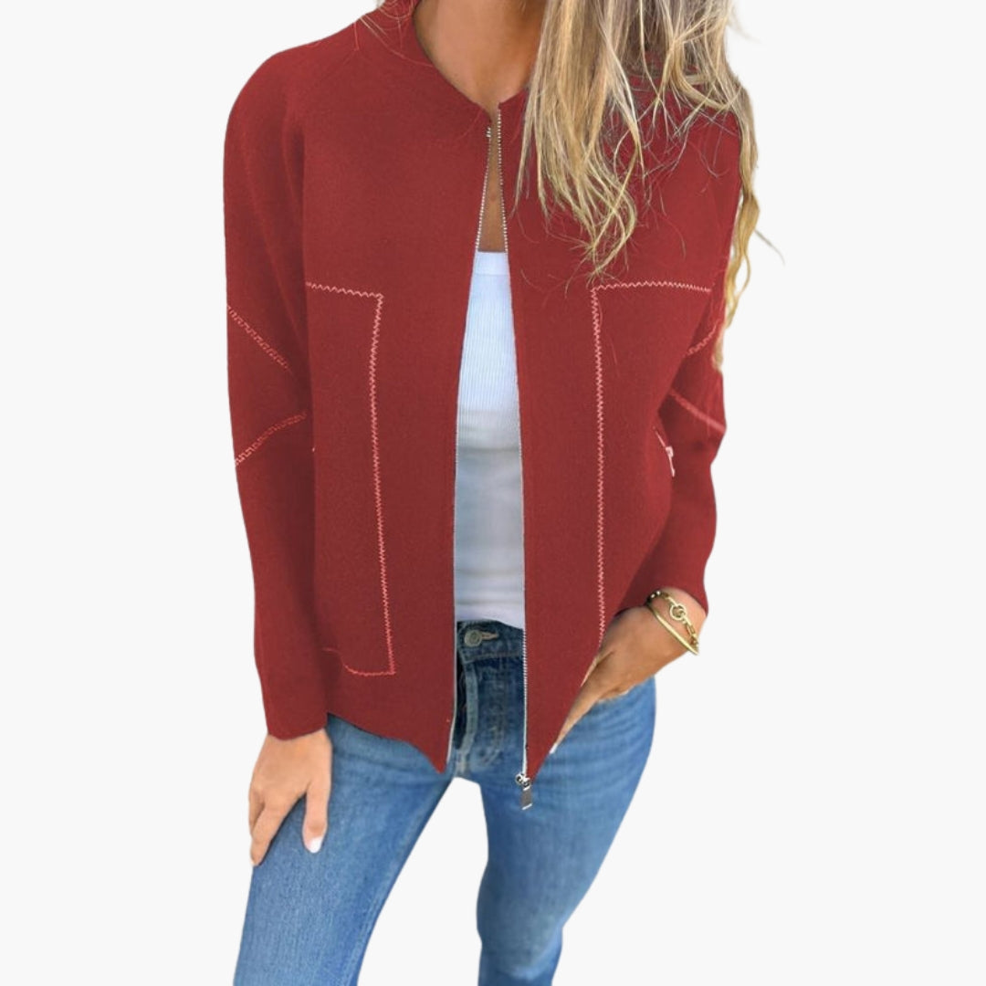 Women's Bomber Jacket | Zip Front | Casual | Autumn - Red