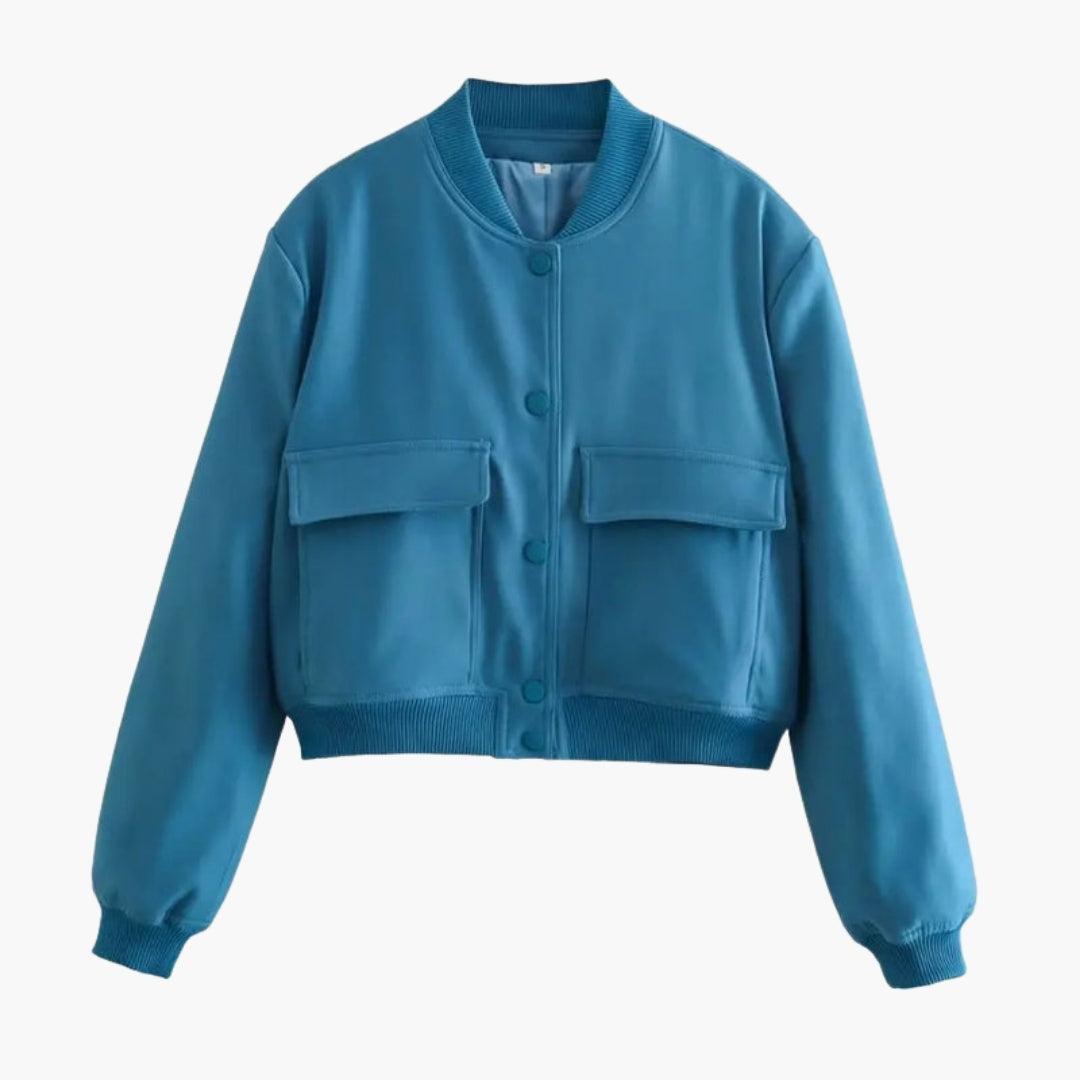 Women's Bomber | Large Flap Pockets | Button Closure | Autumn - Light Blue