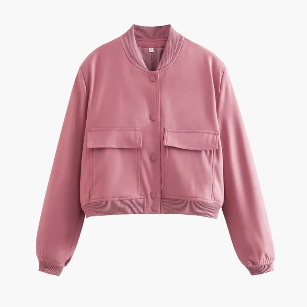 Women's Bomber | Large Flap Pockets | Button Closure | Autumn - Pink