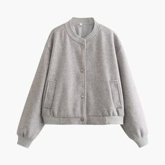 Women's Bomber | Snap Closure | Elastic Waist | Autumn - Gray