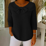 Women's Bow Detail Three-Quarter Sleeve Top - Elegant Summer Blouse - Black