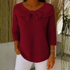 Women's Bow Detail Three-Quarter Sleeve Top - Elegant Summer Blouse - Red
