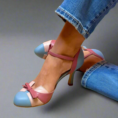 Women's Bow Strap Closed Pumps - Elegant Summer Heels - Blue