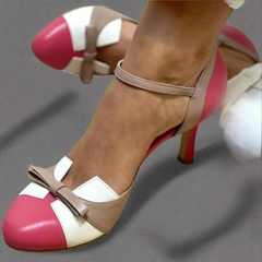 Women's Bow Strap Closed Pumps - Elegant Summer Heels - Pink
