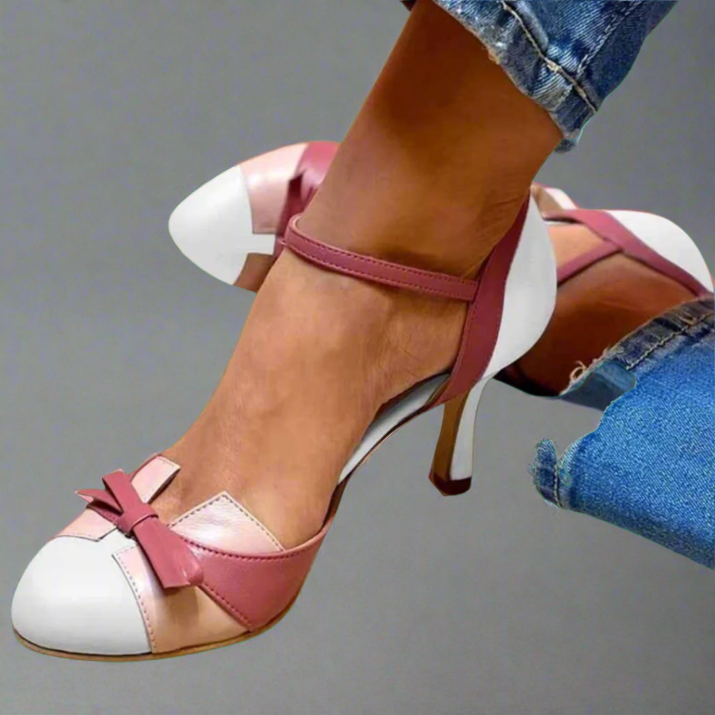 Women's Bow Strap Closed Pumps - Elegant Summer Heels - White