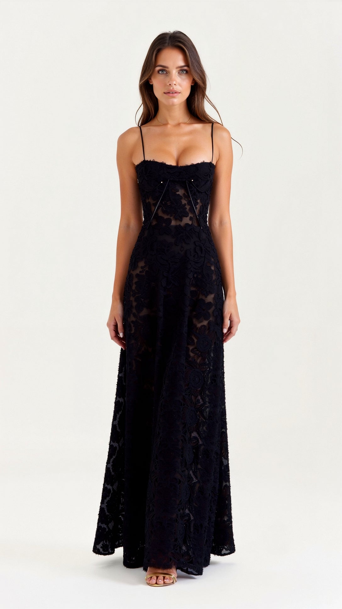 Women's Bustier Maxi Dress - Wedding Guest Elegance | Summer - Black