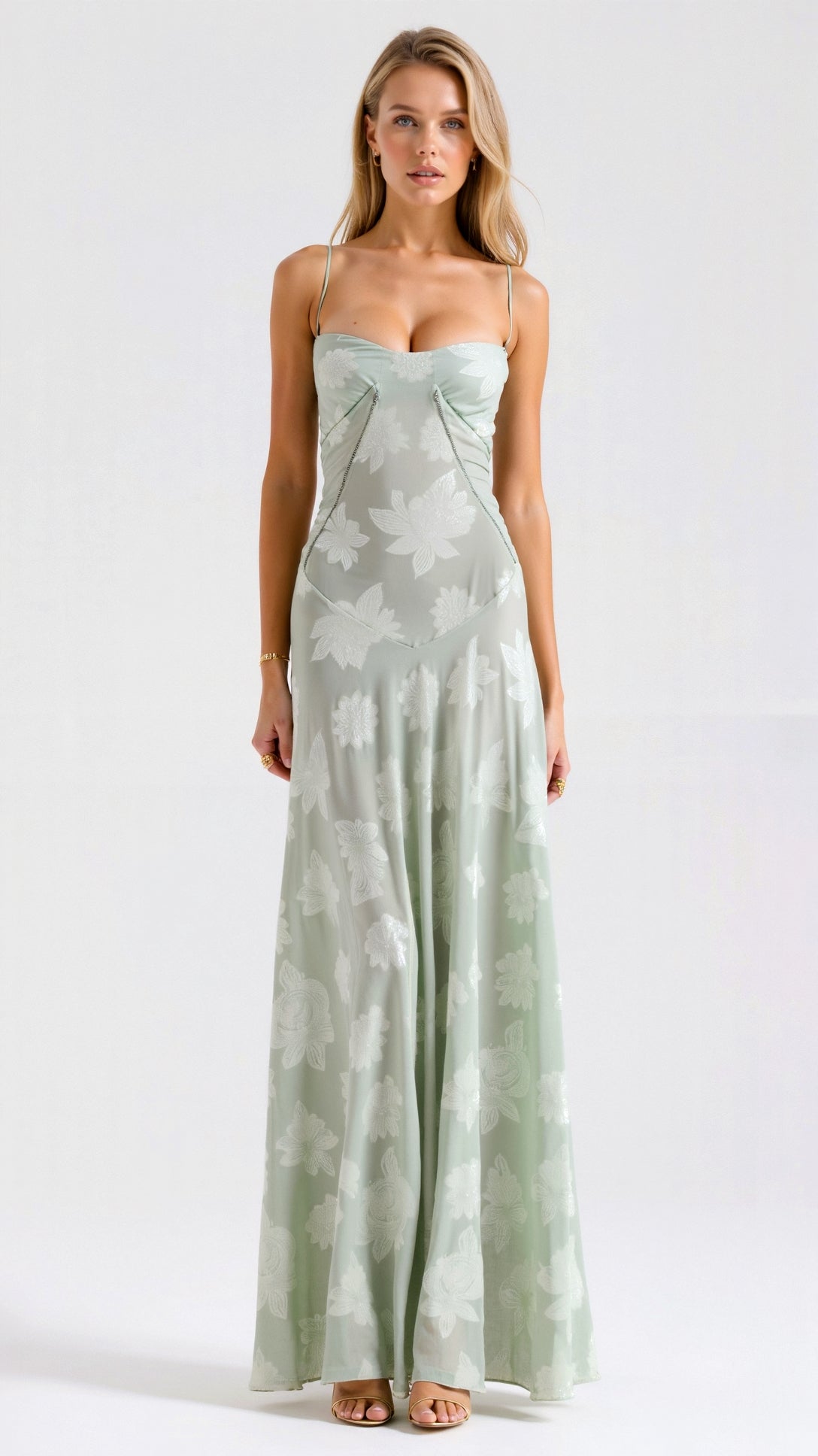 Women's Bustier Maxi Dress - Wedding Guest Elegance | Summer - Green