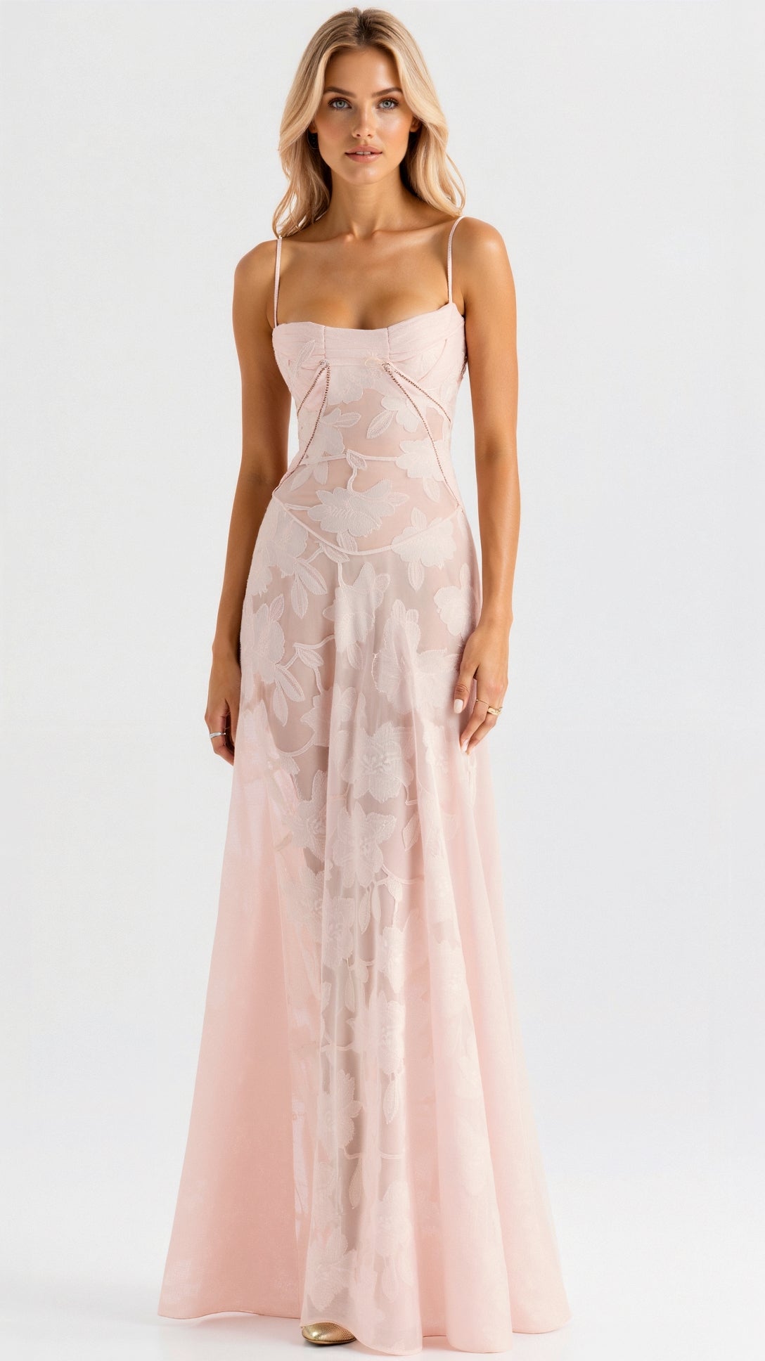 Women's Bustier Maxi Dress - Wedding Guest Elegance | Summer - Pink