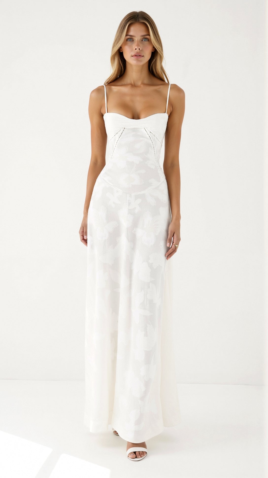 Women's Bustier Maxi Dress - Wedding Guest Elegance | Summer - White