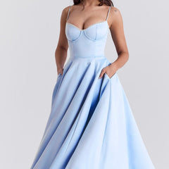 Women's Bustier Midi Satin Flared Dress - Cocktail Party | Spring