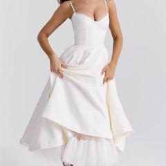 Women's Bustier Midi Satin Flared Dress - Cocktail Party | Spring