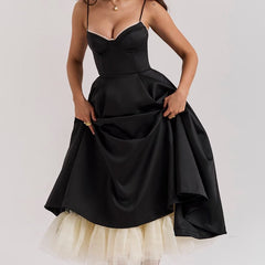 Women's Bustier Midi Satin Flared Dress - Cocktail Party | Spring