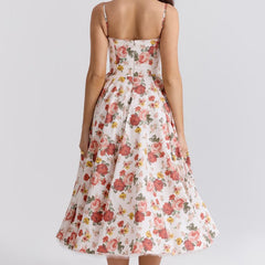 Women's Bustier Midi Satin Flared Dress - Cocktail Party | Spring