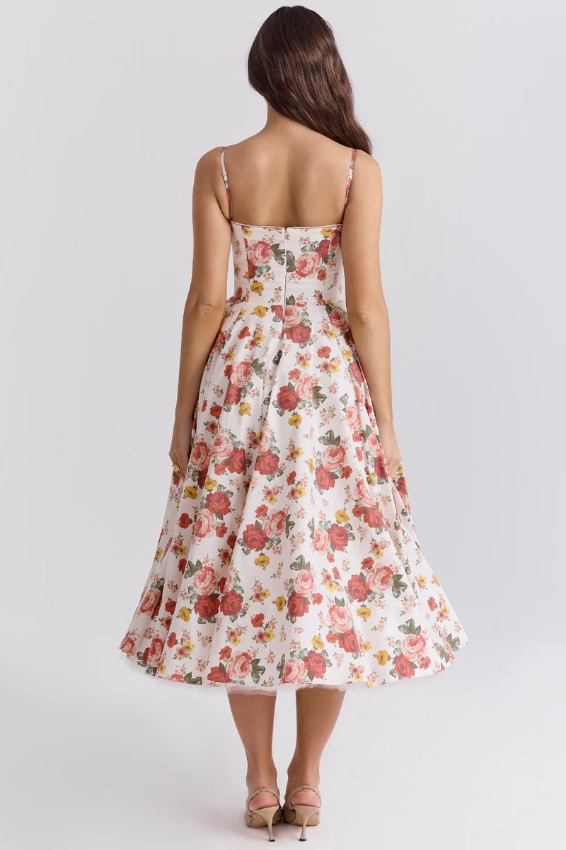 Women's Bustier Midi Satin Flared Dress - Cocktail Party | Spring