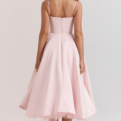 Women's Bustier Midi Satin Flared Dress - Cocktail Party | Spring