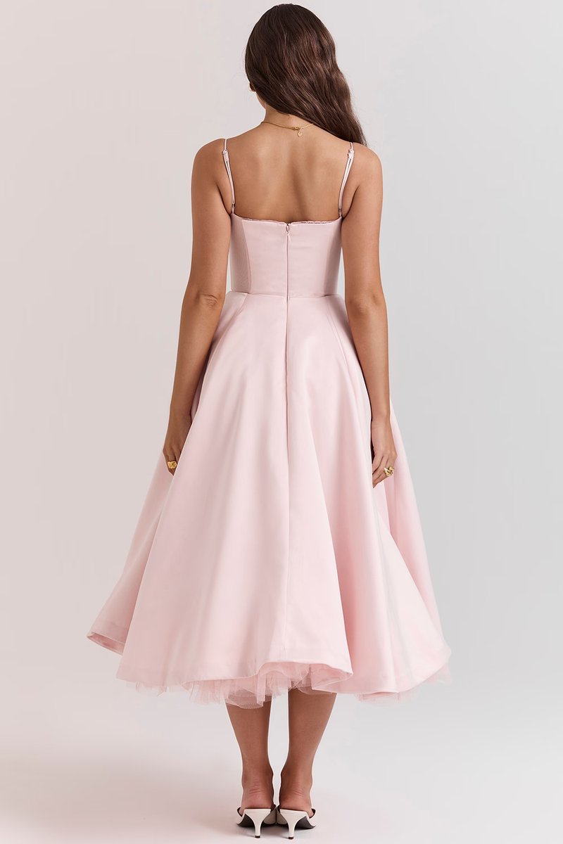 Women's Bustier Midi Satin Flared Dress - Cocktail Party | Spring