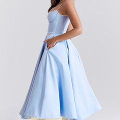 Women's Bustier Midi Satin Flared Dress - Cocktail Party | Spring