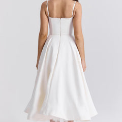 Women's Bustier Midi Satin Flared Dress - Cocktail Party | Spring