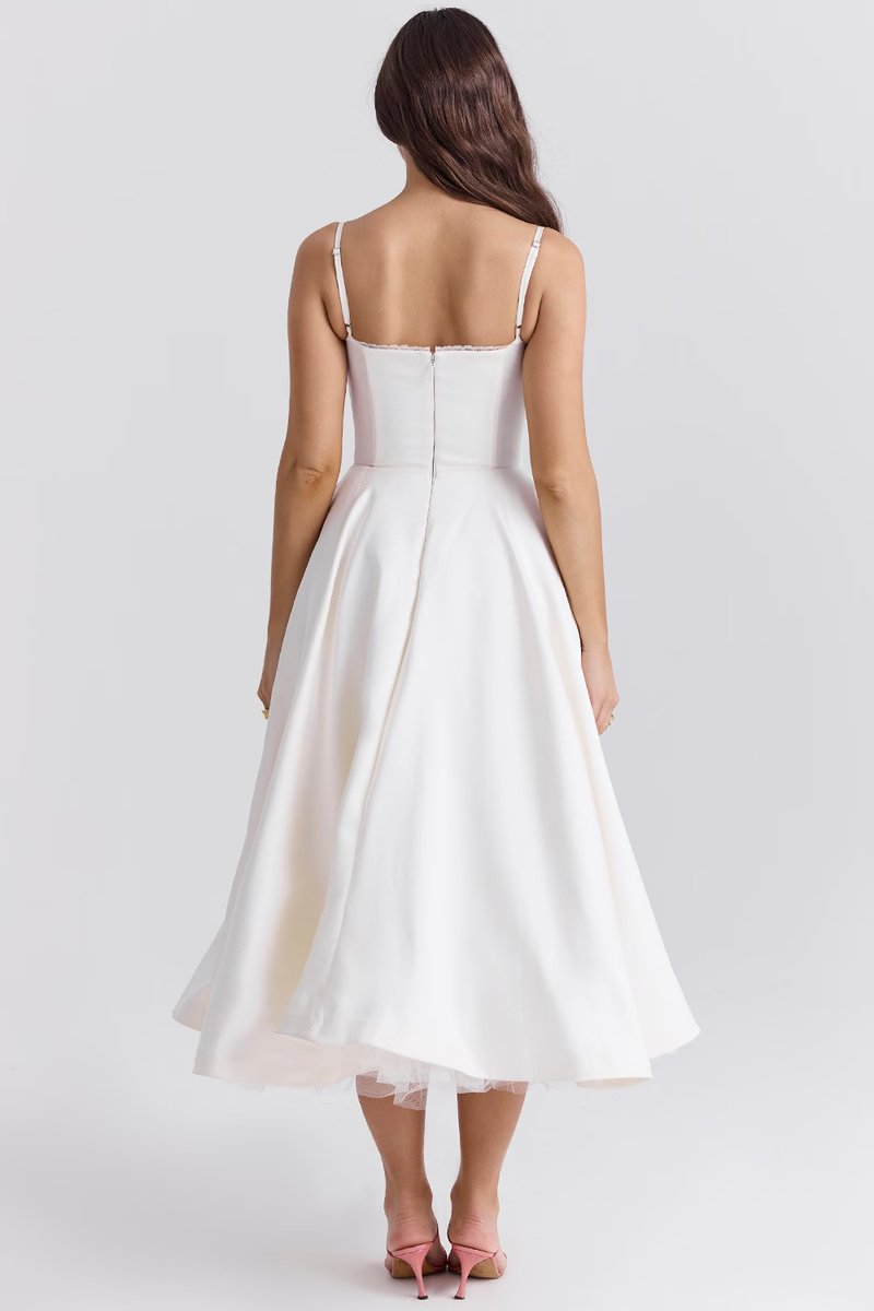 Women's Bustier Midi Satin Flared Dress - Cocktail Party | Spring