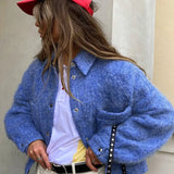 Women's Button Blazer | Elegant Design | Blue | Autumn - Blue