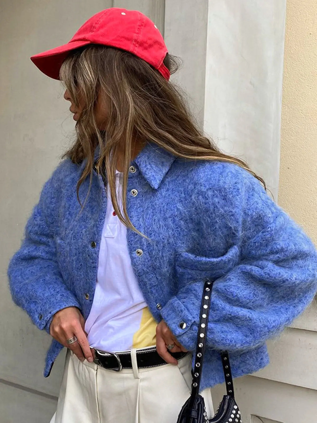 Women's Button Blazer | Elegant Design | Blue | Autumn - Blue