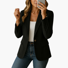 Women's Button-Front Blazer | Flap Pockets | Tailored | Autumn - Black