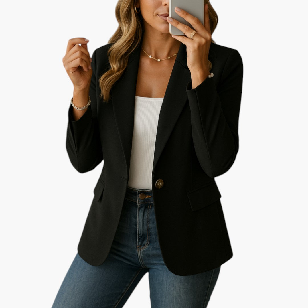 Women's Button-Front Blazer | Flap Pockets | Tailored | Autumn - Black