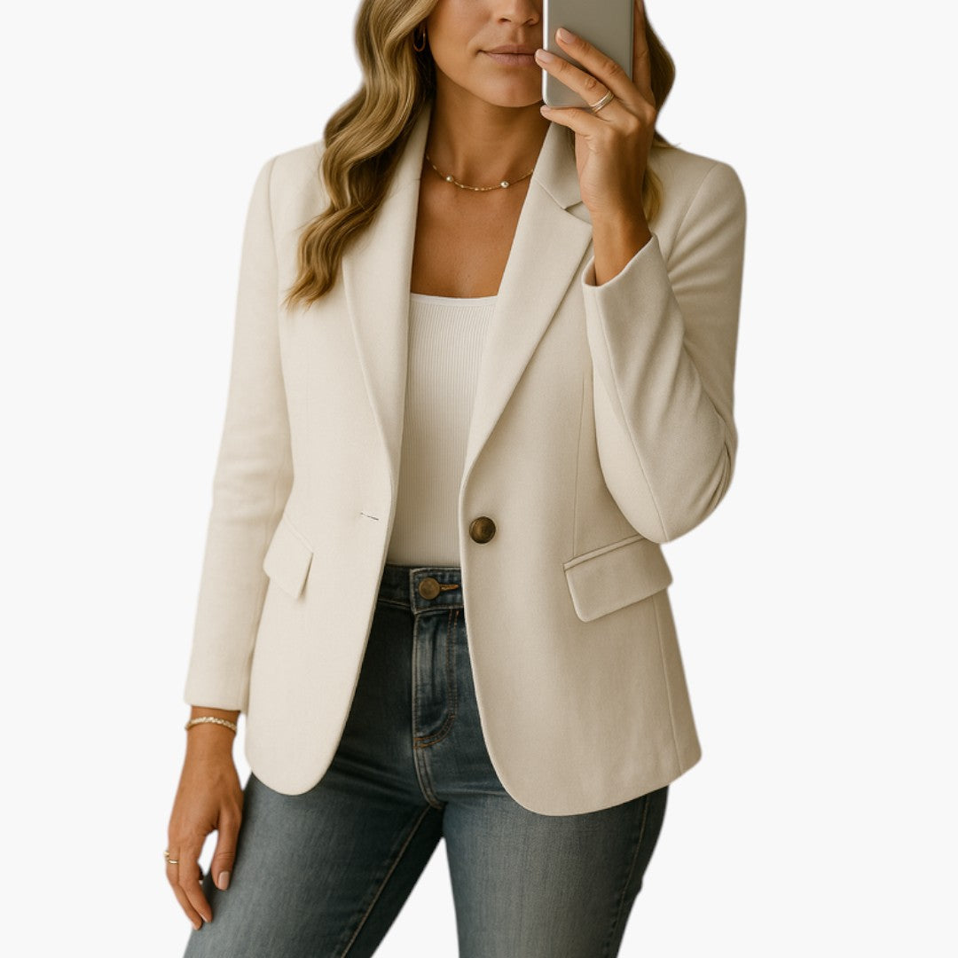 Women's Button-Front Blazer | Flap Pockets | Tailored | Autumn - White