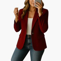 Women's Button-Front Blazer | Flap Pockets | Tailored | Autumn - Wine Red
